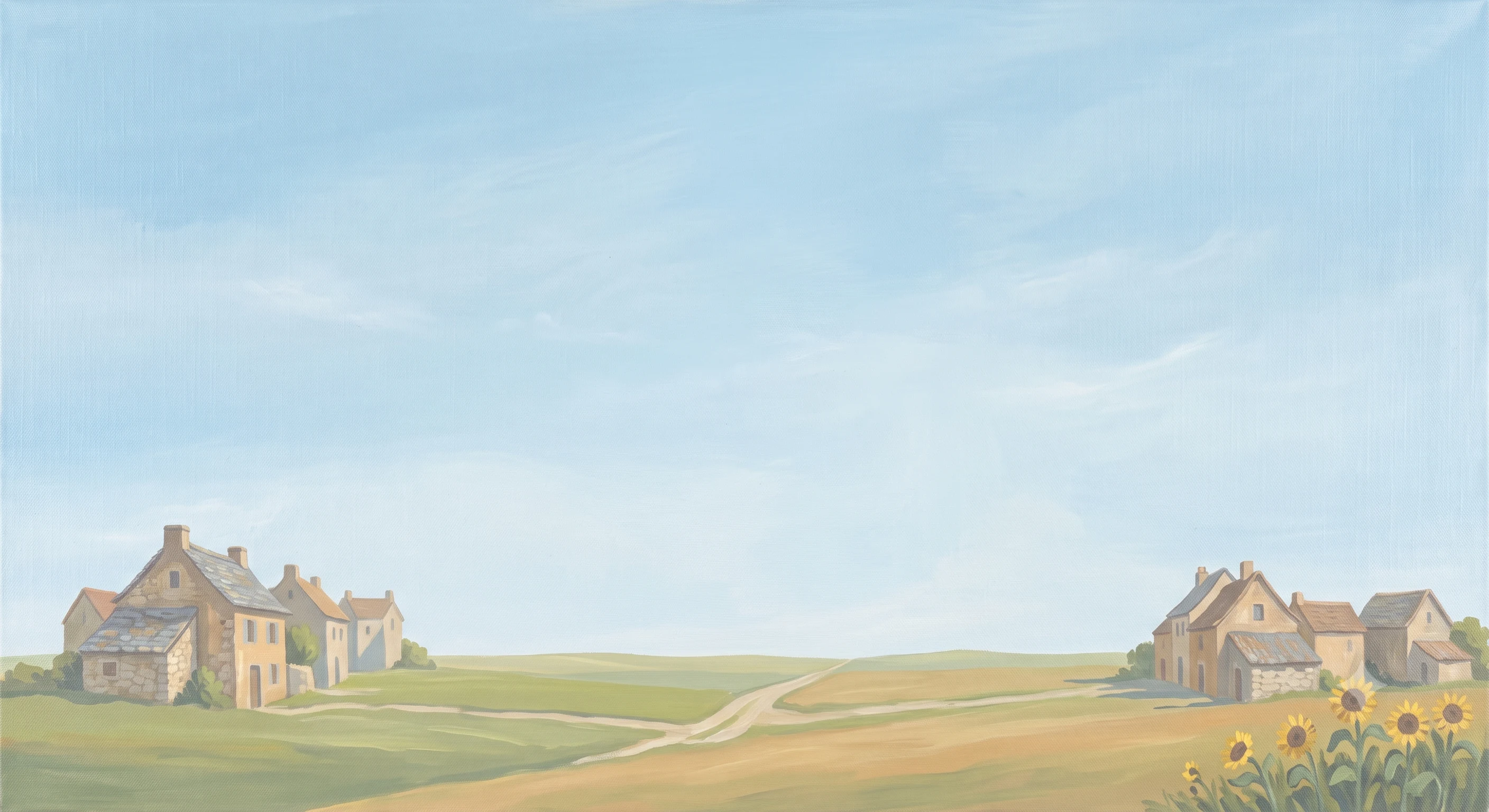 Country landscape with village cottages