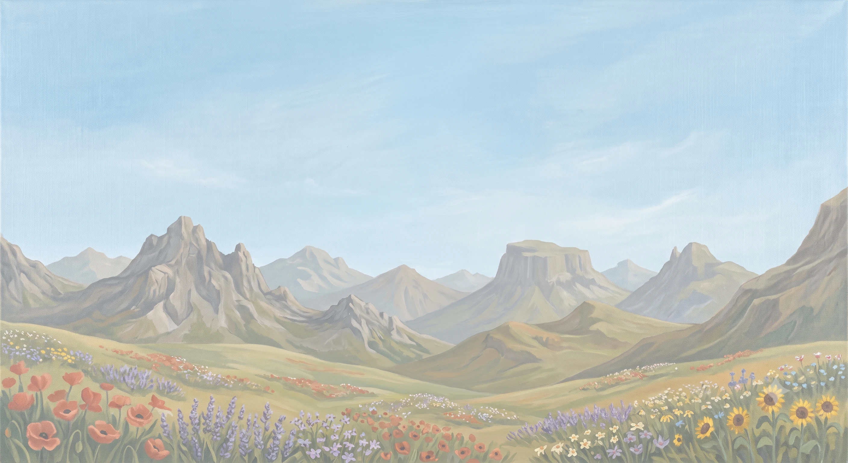 Scenic mountain landscape with wild flowers